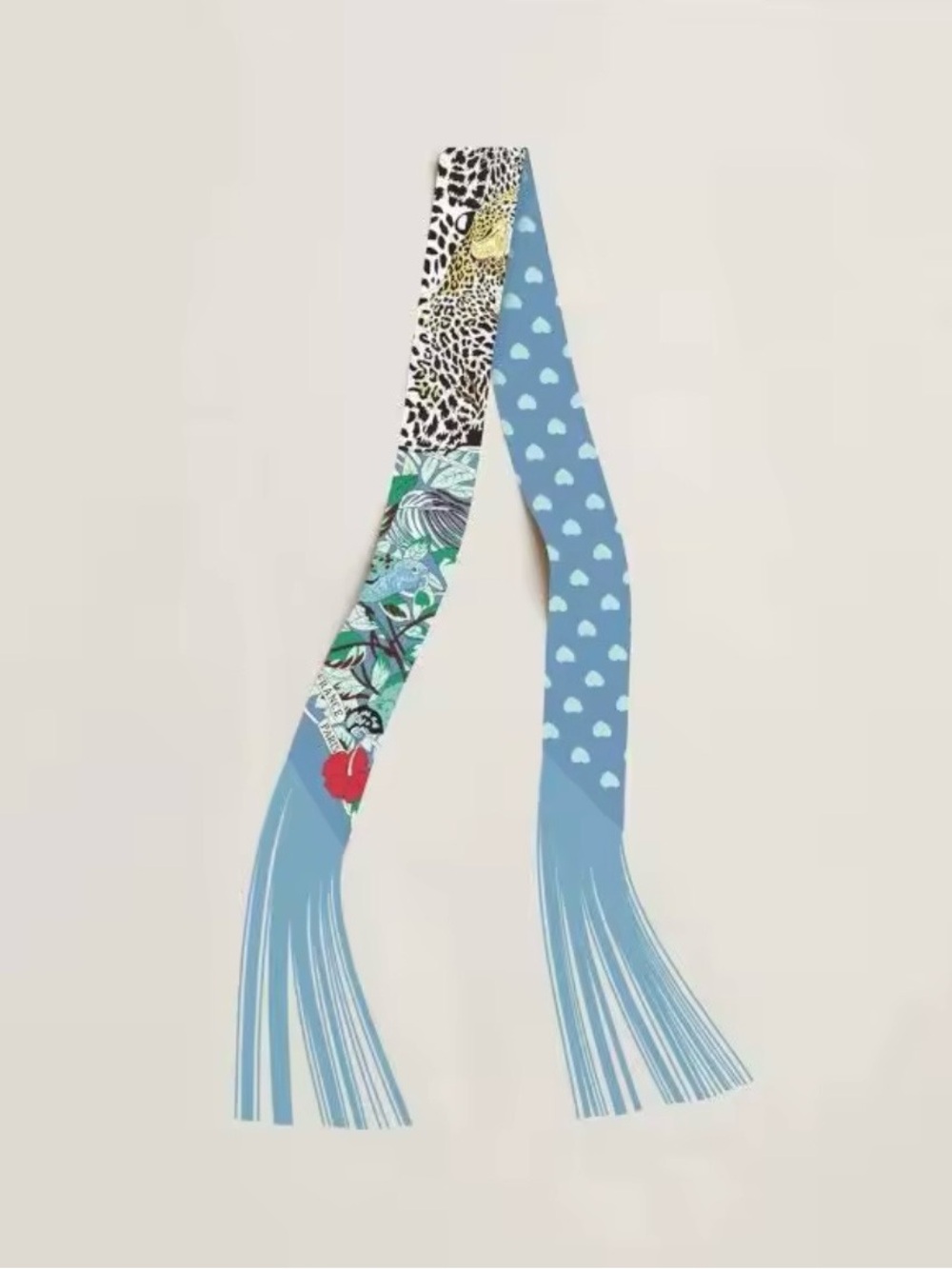 Trendy  Animal Print Purse Scarf with Blue Fringe - Picture 3 of 7